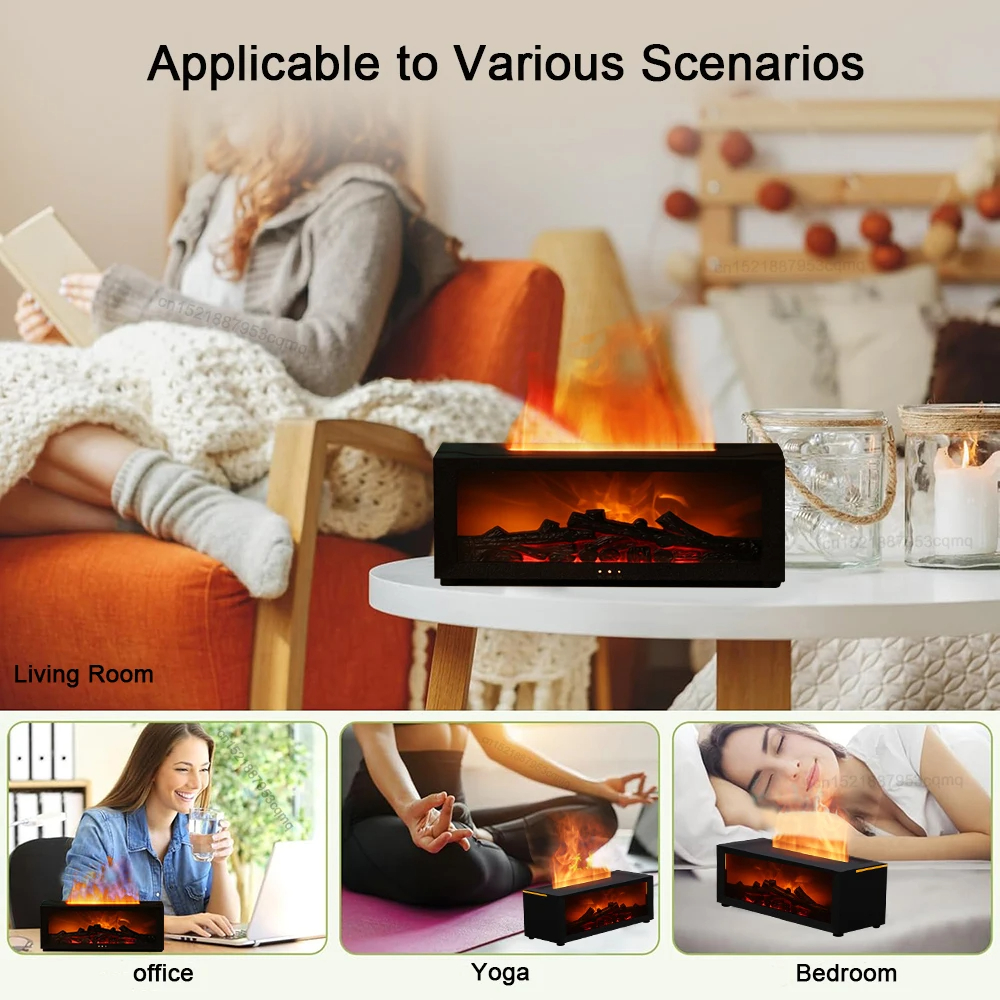 Difusor de Aromas Chimenea 3D con Control Remoto — Humidificador Ultrasónico con Llama Simulada y Temporizador
